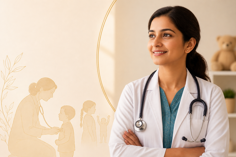 Dr. Vandana Rao smiling confidently, illustrating her personal choice to fight for better childhood nutrition.